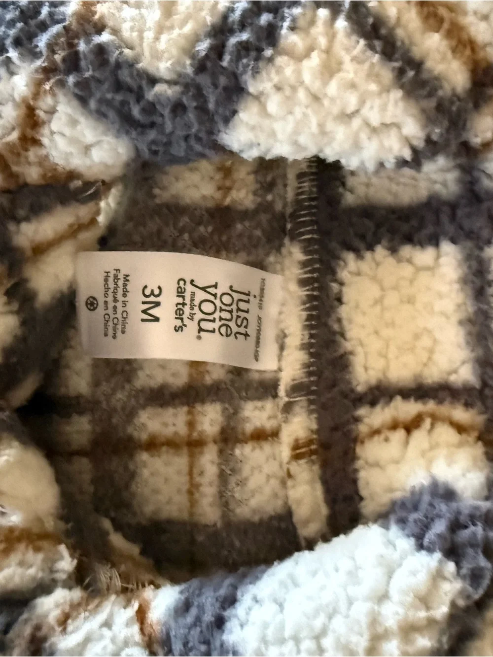 Carter's Plaid Sherpa Button-Up Jacket - Cream, Gray & Brown